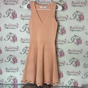 John + Jenn dress Peach Scalloped Mini Dress thick flattering fabric light